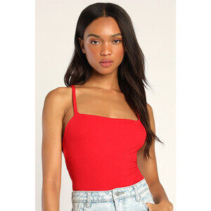 Lulus Heights Red Ribbed Strappy Backless Bodysuit - Size S